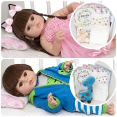 Boneca Reborn Gêmeos Casal Lindo Enxoval Pelúcia Acessórios - Cegonha 