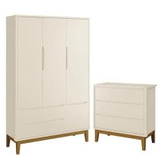 Jogo de Quarto Infantil Guarda Roupa 3 Portas e Cômoda 3 Gavetas Class