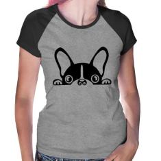 Baby Look Raglan Cachorro Boston Terrier - Foca na Moda, Cinza, Preto,