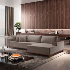 Sofá com Chaise 4 Lugares Linho 290 Cm Grécia Cinza