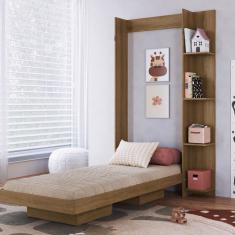 Cama Solteiro Articulável Vertical com Estante 80 Vancouver Mel