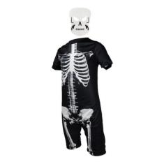Fantasia Infantil Esqueleto Caveirinha com Máscara ( dos 2 aos 9 anos 