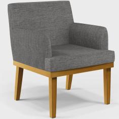 Poltrona Decorativa Para Sala de Estar Base Mel Beatriz W01 Linho Cinza Escuro - Lyam Decor