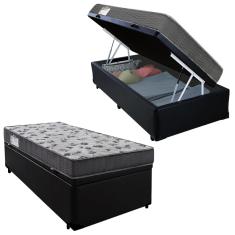 Cama Box Baú Solteiro Sintético + Colchão De Espuma D33 - SerenePrime - 88cm Preto