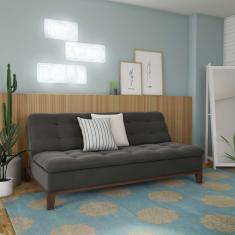 Sofá-Cama 3 Lugares Casal Premium Precious Base e Pés de Madeira Suede Cinza