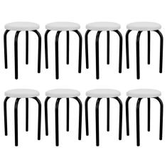 Kit 8 Banquetas Baixas Empilháveis Em Aço Maviê Sintético Branco-preto - Mpozenato
