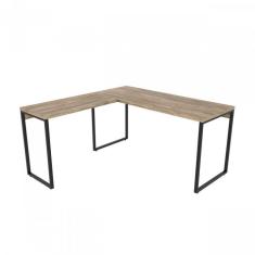 Conjunto Home Office Escrivaninha Em L E Estante Multiuso 4 Prateleiras Kuadra Compace Carvalho