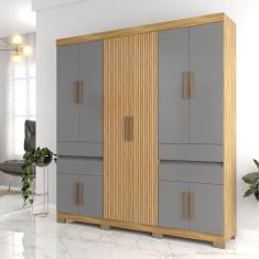 Guarda-Roupa Casal 10 Portas 4 Gavetas Freijo/Grafite Nevada Avelan Móveis