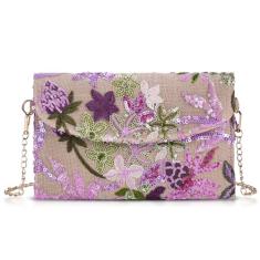 QTKJ Bolsas clutch para mulheres, pacote de envelope, bolsa de palha com flores bordadas de lantejoulas, bolsas de mão boêmias feitas à mão, Multicor, One Size