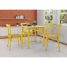 Conjunto de Mesa de Jantar com 4 Cadeiras e Tampo de Madeira Katrina Amarelo