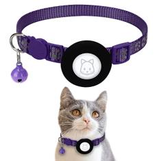 Coleira para gatos Apple AirTag com fivela de segurança e sino, refletiva em 9,5 cm de largura com suporte AirTag para animais de estimação pequenos