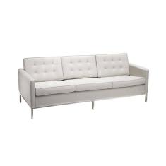 Sofá Fixo Florence Knoll 3 Lugares Cromado Em Couro Natural Branco Cor Branco