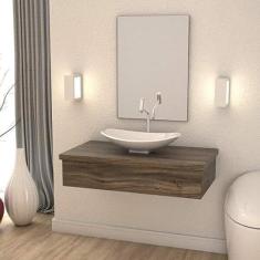 Bancada para Banheiro 80cm com Cuba Canoa L45 e Espelheira 801w Metrópole Compace Carvalho Dark