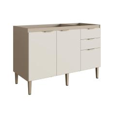 Balcão para Pia 120cm 3 Portas 2 Gavetas Carol Mocca/Areia