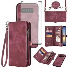 Asuwish Capa de celular para Samsung Galaxy Note 8 com zíper carteira magnética destacável com protetor de tela de vidro temperado alça transversal alça flip porta-cartões Note8 Not S8 Gaxaly feminino