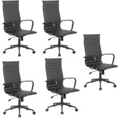Conjunto 5 Cadeiras de Escritório Presidente Sevilha com Base Office Aço Preto