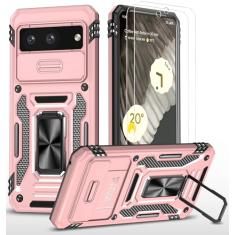 Ezanmull Capa para celular Google Pixel 8A com capa de câmera deslizante + protetor de tela (2 pacotes), suporte de anel rotacionado, capa protetora à prova de choque de grau militar para Google Pixel