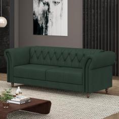 Sofá Living Sala de Estar Stanford Chesterfield 2 Lugares 180cm Pés de Madeira Couro Verde G58 - Gran Belo