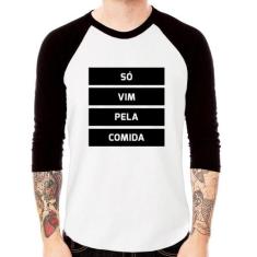 Camiseta Raglan Só vim pela comida Manga 3/4 - Foca na Moda, Branco, P