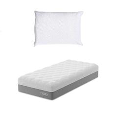 Colchão Solteiro Sublime Mola Ensacada e Espuma Viscoelástica (32x88x188) Cinza e Branco com Travesseiro Guldi Soft Nasa Branco