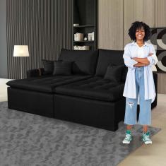 Sofá Retrátil 2 Lugares 200 Cm Chicago Kasacomigo Estofados Preto