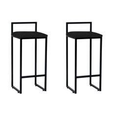 Kit 2 Banquetas Altas Industriais Em Aço Dori Preto Assento Suede Preto