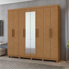 Guarda-roupa New Andara 8 Portas 4 Gavetas Com Espelho E Pés Amendoa Clean