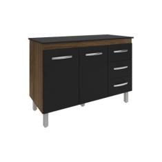 Balcão Gabinete Para Pia 118 Cm Cozinha Bruna Savana Preto Com Tampo T