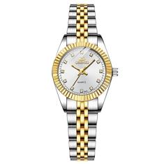 Relógio Feminino de Luxo Aço Inoxidável Quartzo Social Analógico (Prata-Branco)