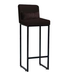 Banqueta Alta Industrial Ferro Corino E Almofada Marrom