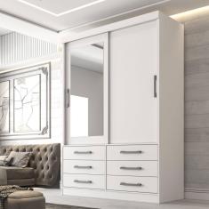 Guarda Roupa Casal 2 Portas 6 Gavetas com Espelho 100% MDF Atlanta Branco