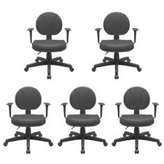 Kit 5 Cadeiras para Escritório Ergonômica Secretária Backsystem Operativa Nr17 Plaxmetal Preto