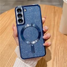 Capa de telefone com brilho magnético chapeado para Samsung Galaxy S24 S23 S21 FE S22 Plus Ultra Soft TPU capa traseira, azul marinho, para Samsung S24Ultra