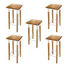 Kit 5 Banquetas Bistro Industrial Colors Ferro E Madeira Maciça - Branca Branco