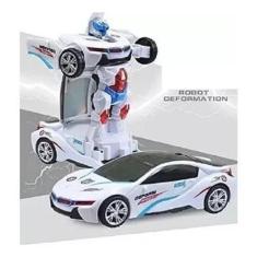 Brinquedo Carrinho Vira Robô Luz Som Transformers Branco Bate E Volta 