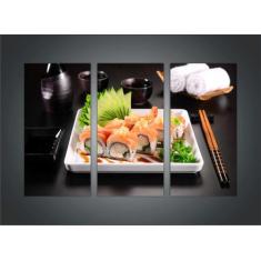 Quadro Decorativo Restaurante Oriental Sushi Gourmet Com 3 peças Com M