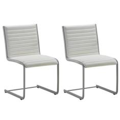 Kit 2 Cadeiras Escritório Fixa Branca Sem Braços Prata - Alezzi