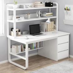 Mesa de computador com armário e estante, mesa de escritório doméstico com 3 gavetas, mesa de trabalho industrial, estação de trabalho para casa e escritório, Grau, 47 polegadas