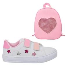 Tênis Infantil Feminino Estrela Detalhe Bordado Estiloso + Mochila Cor