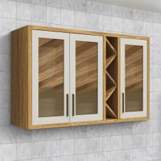 Armário Aéreo de Cozinha 120cm 3 Portas com Vidro Reflecta 100% Mdf Barbados Espresso Móveis