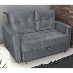 Sofá Cama 2 Lugares Yago Veludo Chumbo - CasaH