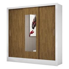 Guarda Roupa Roupeiro Dubai 3 Portas De Correr Com Espelho Central 3 Gavetas Carioca Branco Cinamomo