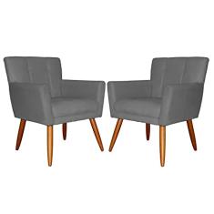 Kit 02 Poltronas Decorativas Onix Suede Cinza - DS Estofados