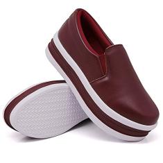 Tenis Slip On Feminino Liso com Elastico e Sola Alta Detalhe Listras