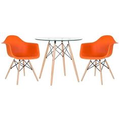 Loft7, Mesa redonda Eames com tampo de vidro 80 cm + 2 cadeiras Eiffel Daw