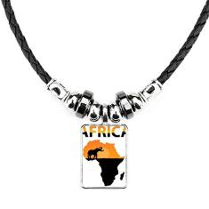 DIYthinker Colar Africa Mapa Savanna Elefante Vida Selvagem Joias Torque Pingente de Corda de Couro