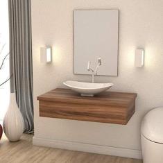 Bancada para Banheiro 80cm com Cuba Canoa L45 e Espelheira 801w Metrópole Compace Nogal