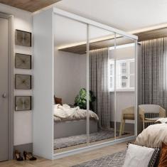 Guarda-roupa Solteiro 100% Mdf Bp com 3 Portas de Espelho Geneve Branco