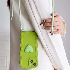 Colar crossbody cordão amor coração onda borda capa macia para iphone 15 14 pro max 13 12 11 x xs xr 7 plus capa, verde, para iphone 14pro