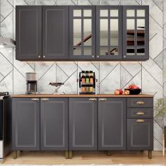 Cozinha Completa Firenze 10 Portas 2 Gavetas com Vidro Cinza - Indekes